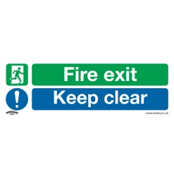 Sealey Fire Exit Keep Clear - Safe Conditions Safety Sign - Self-Adhesive Vinyl - Pack Of 10