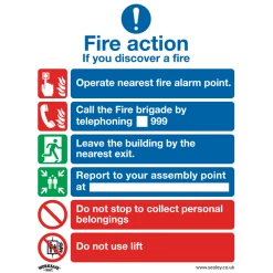 Sealey Fire Action With Lift - Safe Conditions Safety Sign - Rigid Plastic - Pack Of 10