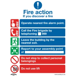 Sealey Fire Action With Lift - Safe Conditions Safety Sign - Self-Adhesive Vinyl - Pack Of 10