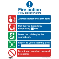 Sealey Fire Action Without Lift - Safe Conditions Safety Sign - Rigid Plastic