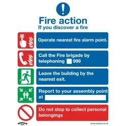 Sealey Fire Action Without Lift - Safe Conditions Safety Sign - Self-Adhesive Vinyl - Pack Of 10