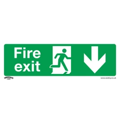 Sealey Fire Exit (Down) - Safe Conditions Safety Sign - Rigid Plastic - Pack Of 10
