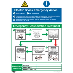 Sealey Electric Shock Emergency Action - Safe Conditions Safety Sign - Rigid Plastic