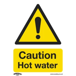 Sealey Caution Hot Water - Warning Safety Sign - Rigid Plastic - Pack Of 10