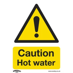 Sealey Caution Hot Water - Warning Safety Sign - Self-Adhesive Vinyl - Pack Of 10