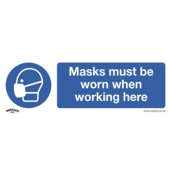 Sealey Masks Must Be Worn - Mandatory Safety Sign - Self-Adhesive Vinyl - Pack Of 10