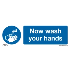 Sealey Now Wash Your Hands - Mandatory Safety Sign - Self-Adhesive Vinyl - Pack Of 10