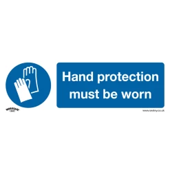 Sealey Hand Protection Must Be Worn - Mandatory Safety Sign - Self-Adhesive Vinyl - Pack Of 10