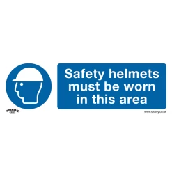 Sealey Safety Helmets Must Be Worn In This Area - Mandatory Safety Sign - Self-Adhesive Vinyl - Pack Of 10